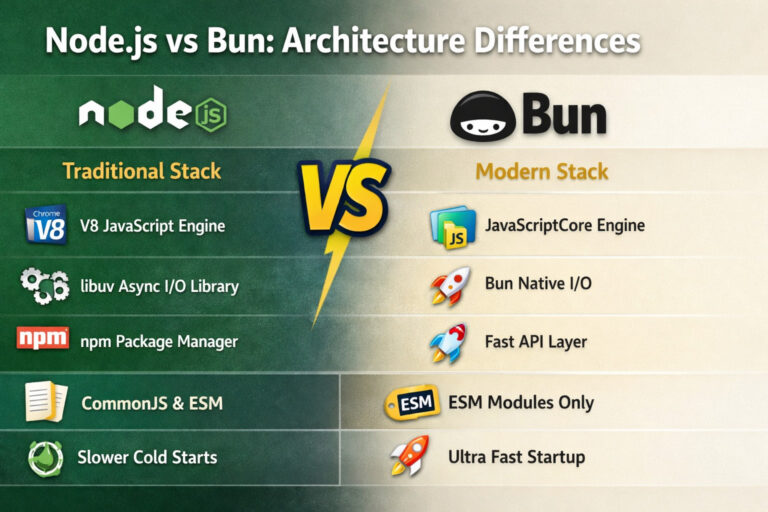 visual comparison of Node.js and Bun architectures