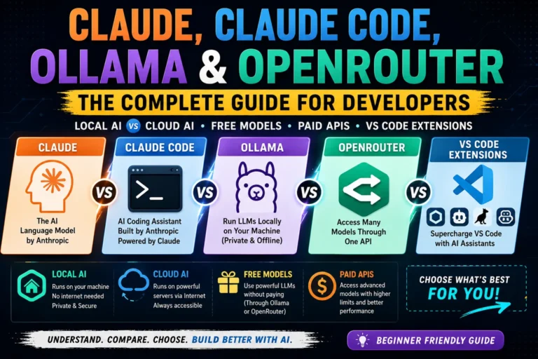 Claude vs Claude Code vs Ollama vs OpenRouter: The Complete Beginner’s Guide to Local and Cloud AI for Developers (2026)